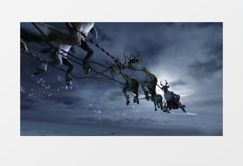 圣诞节小鹿奔跑圣诞老人送礼物背景视频