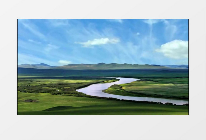 广袤草原中盘旋的河流实拍视频