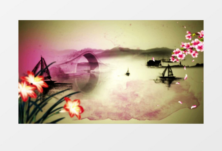 水墨下的江南和梅花曼舞视频素材