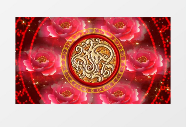 图腾旋转牡丹花开背景视频