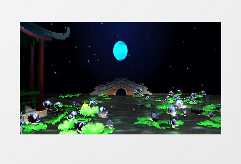 唯美3D荷塘月夜背景视频素材