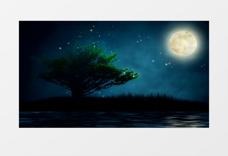 山楂树萤火虫月亮小河背景视频
