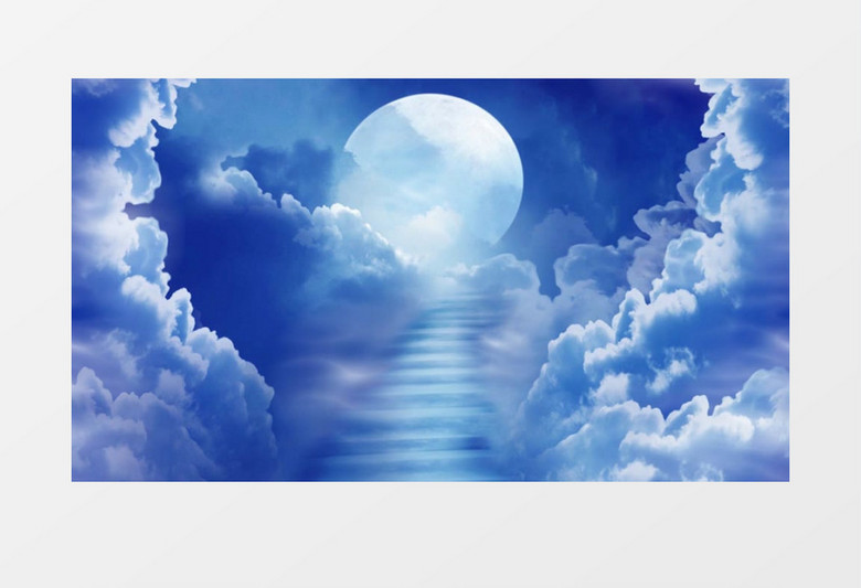唯美梦幻云中的月亮蓝色背景视频