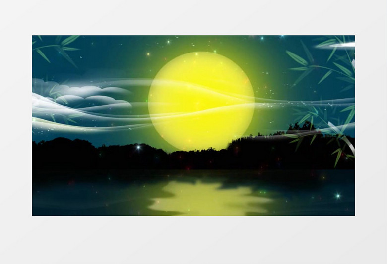 唯美夜色湖景月亮背景视频