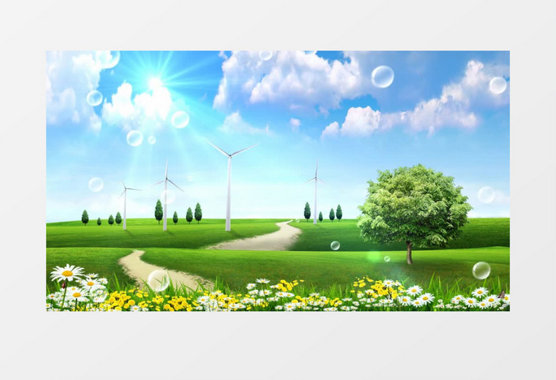 唯美清新草原风车背景视频素材