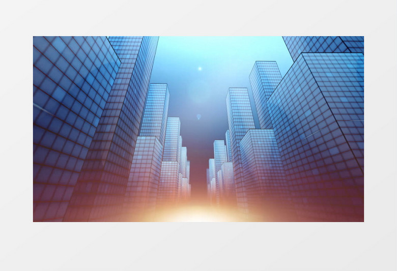 动画城市高楼大厦蓝色背景视频素材