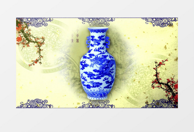动画动态青花瓷古典水墨瓷器扇子中国风背景视频素材