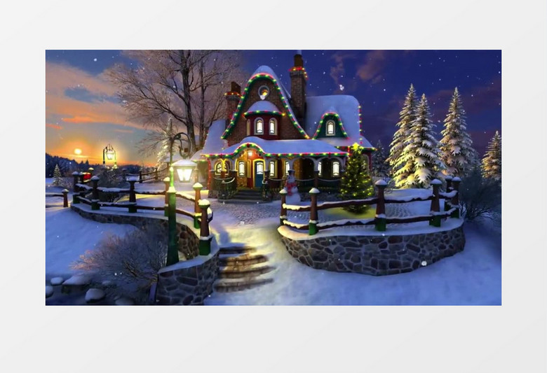 圣诞小屋雪景松树(含音乐)背景视频素材