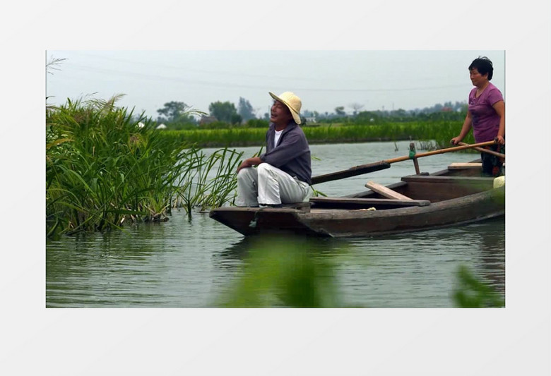 农民唱歌划船下地干活实拍视频素材