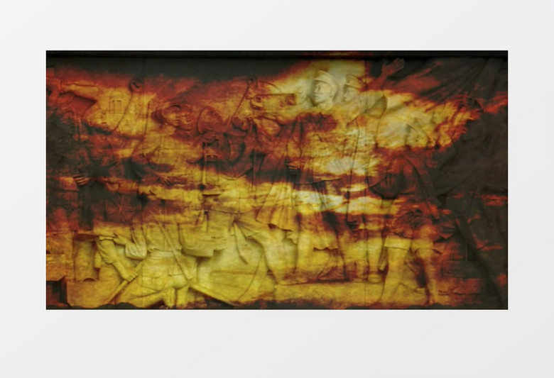 动画动态红军长征雕塑墙背景视频素材