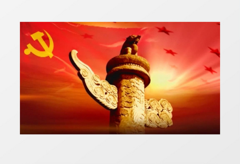 动画动态华表红旗红绸长城背景视频素材
