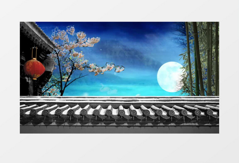 动画动态夜晚庭院月亮有音乐背景视频素材