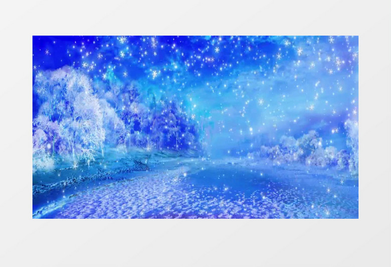 冬天冰河雪花飞舞背景视频 