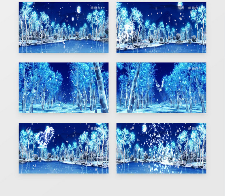 冰雪松树月亮蝴蝶背景视频