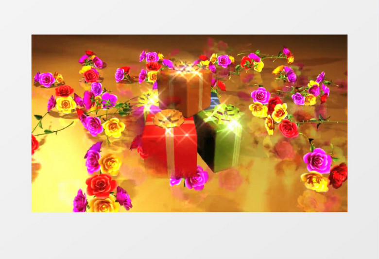 多彩的玫瑰花和礼物视频素材