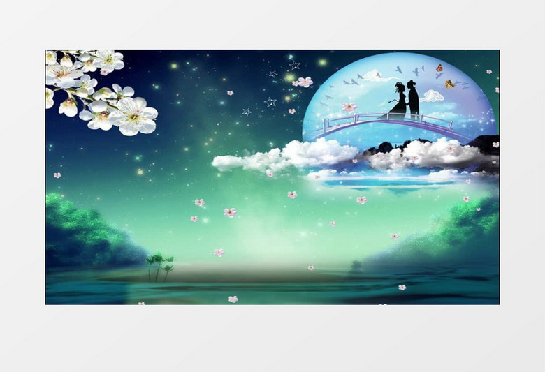 七夕飘满樱花的鹊桥背景视频素材