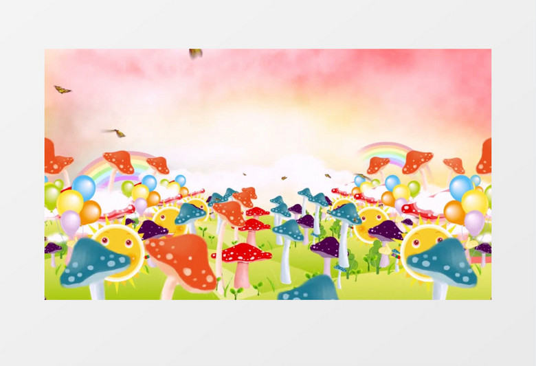 缤纷彩色可爱多彩蘑菇背景视频素材