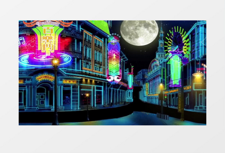 霓虹城市夜景背景视频