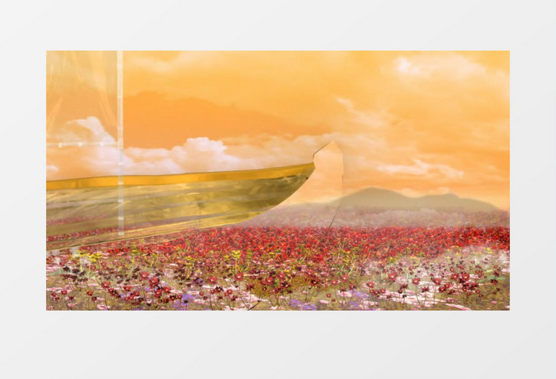 梦幻之船驶过美丽的花海视频素材