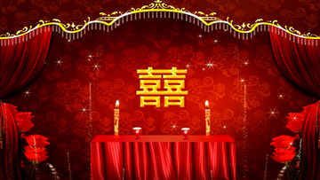红色古典中国风喜堂背景有音乐