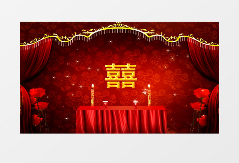 红色古典中国风喜堂背景有音乐