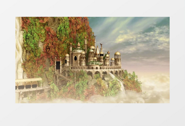 唯美的蓝天白云古堡建筑背景视频素材