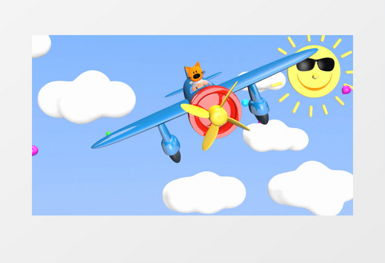 儿童卡通亮丽色彩卡通熊飞机背景视频素材