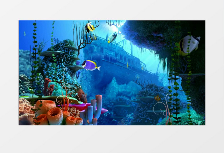 动画动态海底世界游鱼(有音乐)背景视频素材