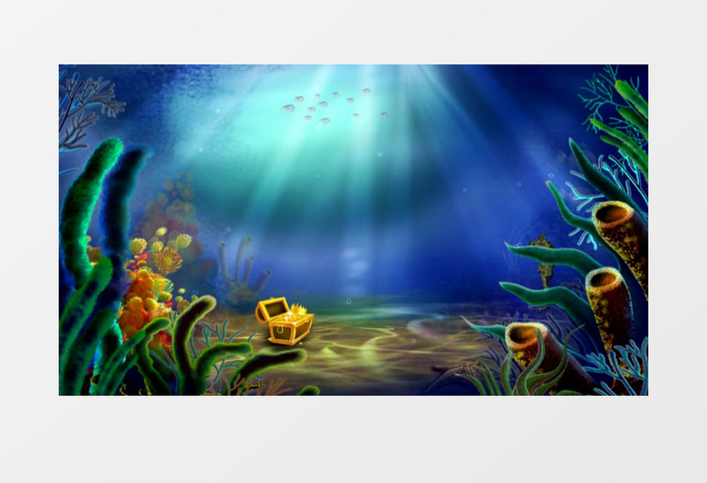 动画动态海底世界宝箱游鱼背景视频素材