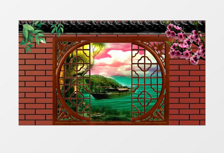 动画动态江南古窗景色背景视频素材