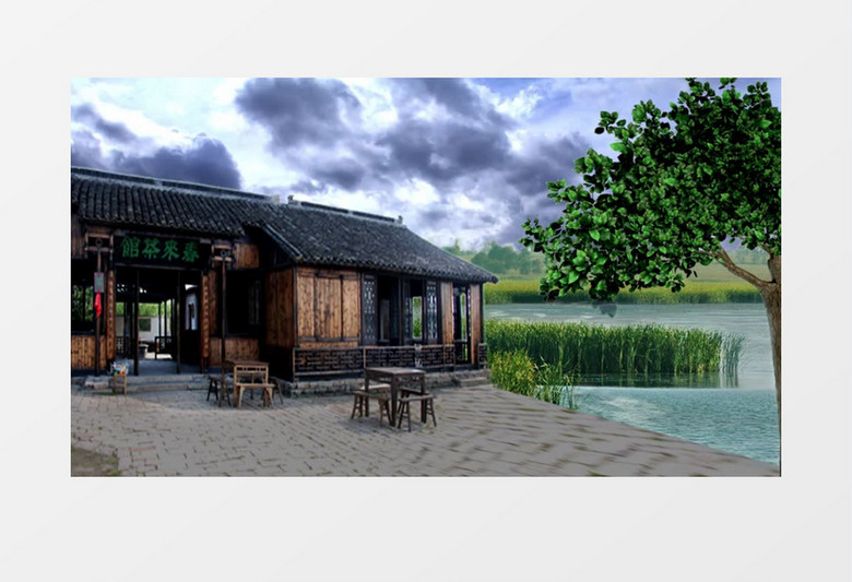 动画动态古代茶馆建筑背景视频素材