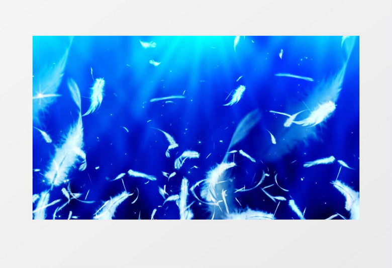 动画动态羽毛飞舞飘落蓝色光芒背景视频素材