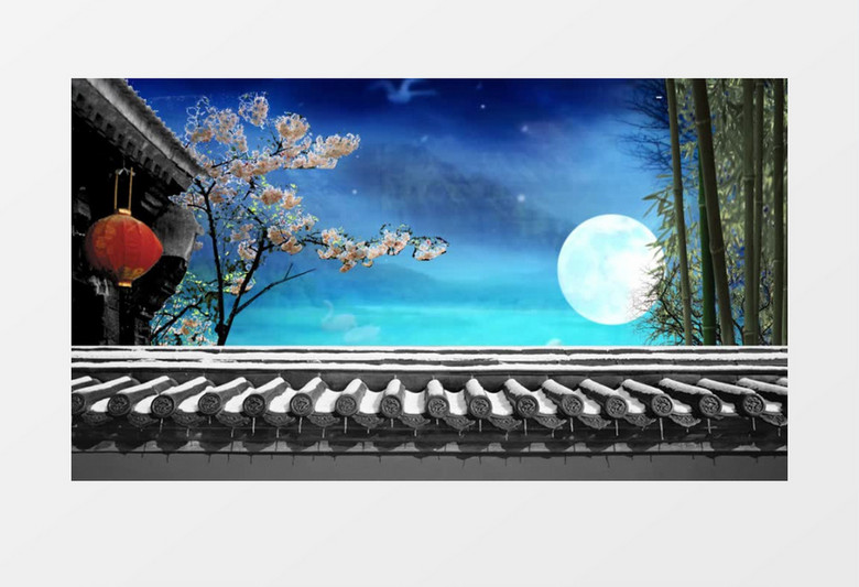 动画动态古代宅院月亮月景有音乐背景视频素材