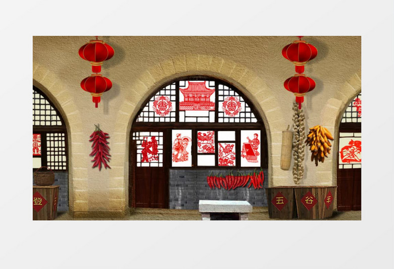 穿满新年氛围的陕西人家视频素材