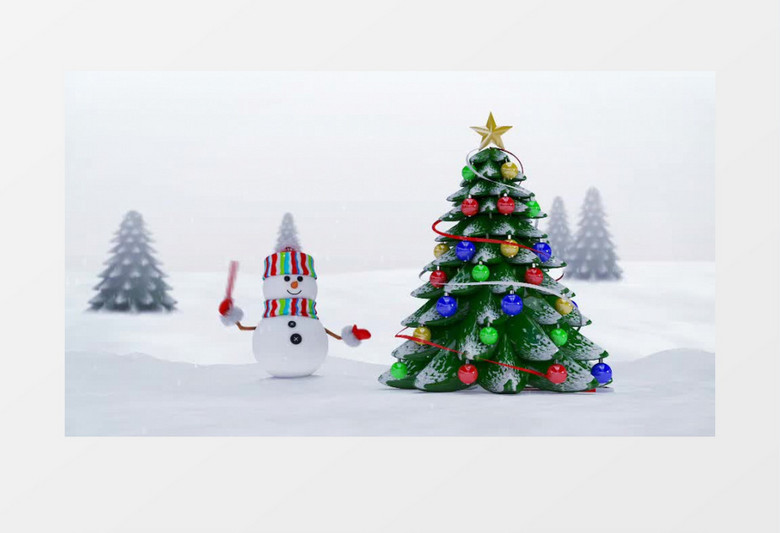 创意动感小雪人庆祝圣诞节雪景AE视频模板