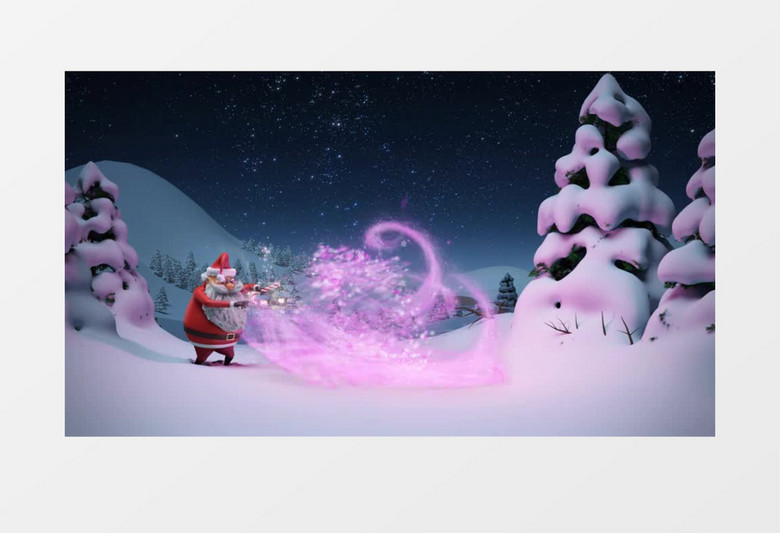 3D卡通圣诞老人使用魔术展示圣诞节AE视频模板