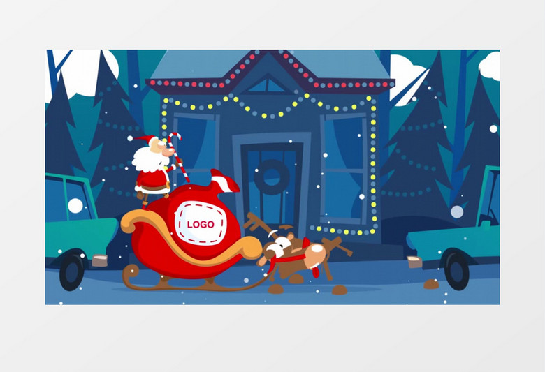 圣诞老人乘坐雪橇车新年礼物卡通开场AE视频