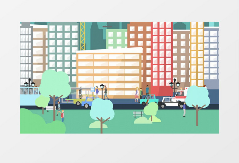多彩扁平矢量城市建筑商业MG图形动画AE模板