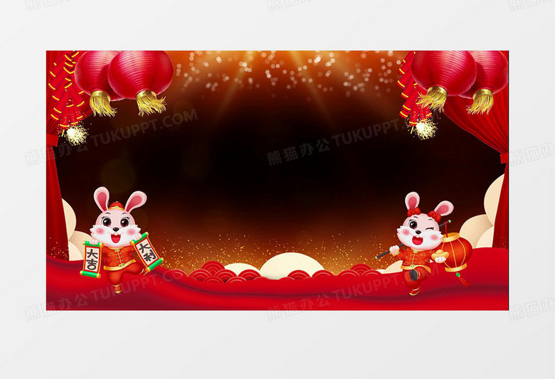 兔年新春红色喜庆金色粒子视频遮罩边框素材