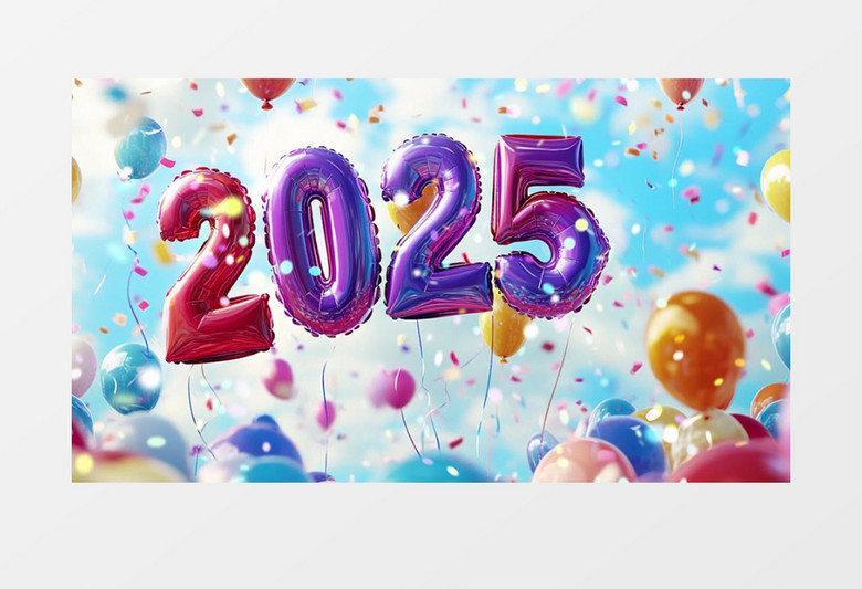 2025迎新年庆元旦气球彩带欢快背景视频